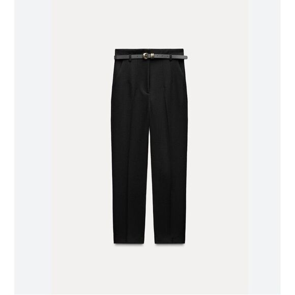 Zara Womens High Waisted Pants Trousers Ankle S Black 9490/590 NWT no belt - Picture 2 of 15